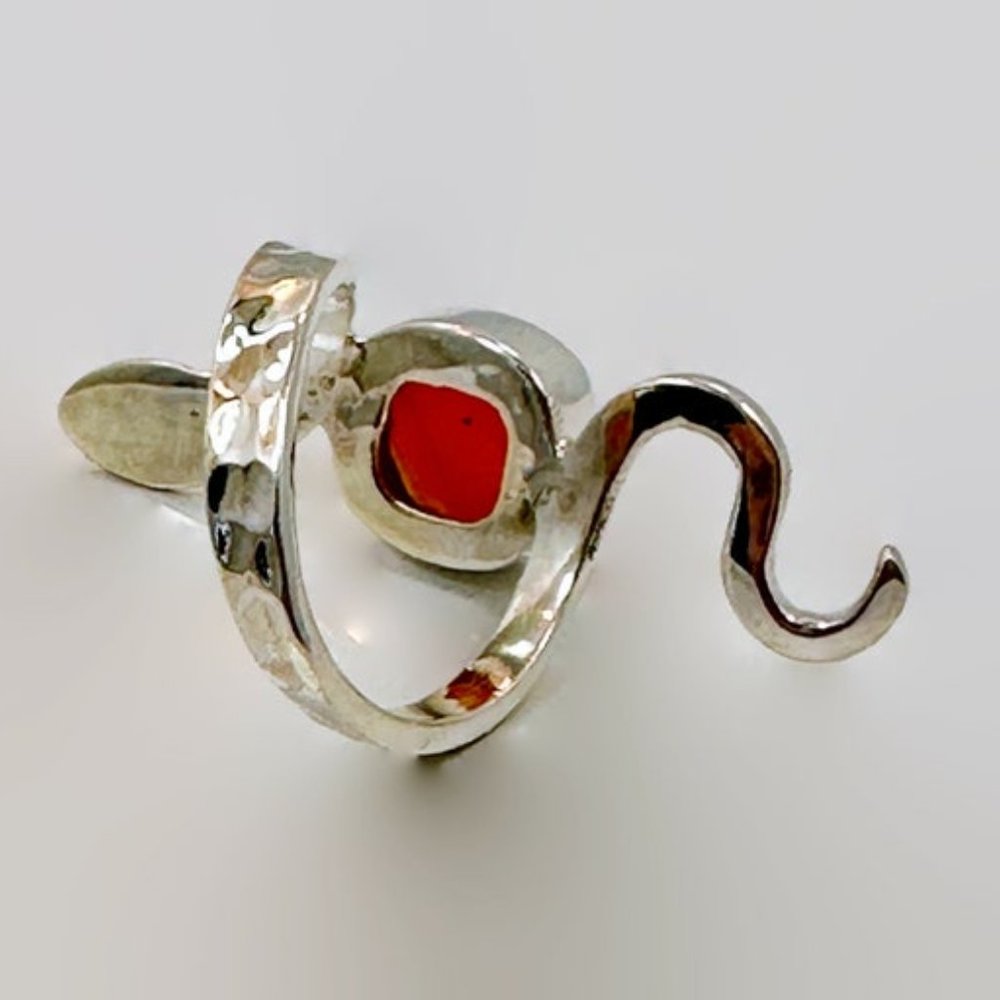 Snake Ring, Sterling Silver, Carnelian, Faceted Stone, Size 6 1/2, Handmade - Picture 7 of 7